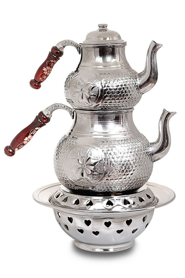 El Yapımı Yıldız Petek Zımba Ocaklı Bakır Çaydanlık Takımı - 2