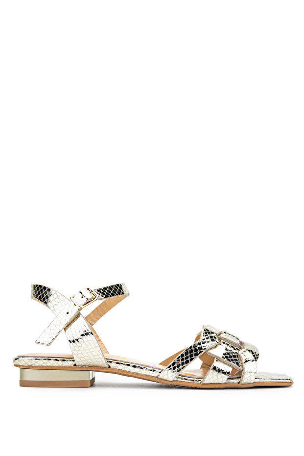 Women's Genuine Leather Gold Heeled Sandals