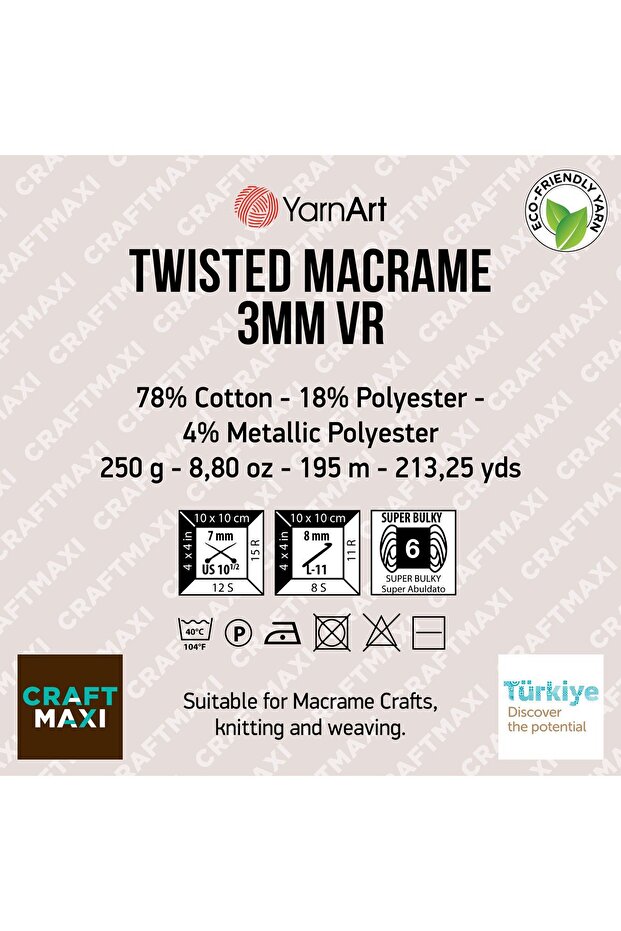 Twisted Macrame 3mm Vr - 913 - Macrame Knitted Ebruli - 2