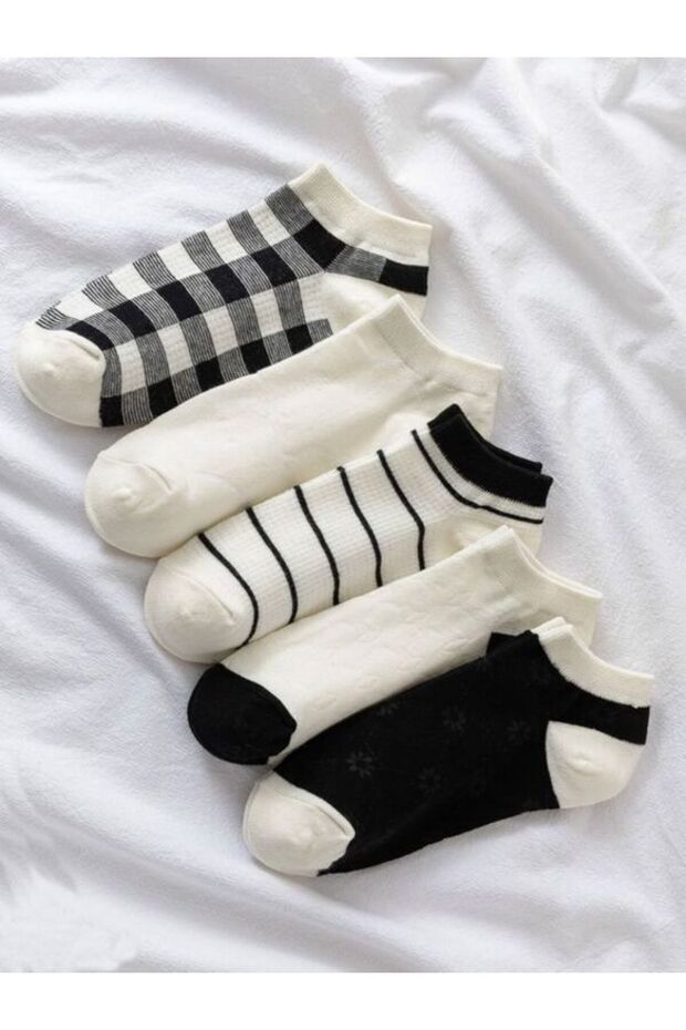 5-Piece Striped Patterned Booties Economic Package Unisex Short Sports Sneakers Socks