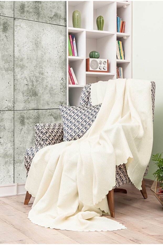 Sofa Cover | Sofa Bed Cover | Sofa Shawl 175X215 Jacquard Non-Slip Sofa Cover | Ecru