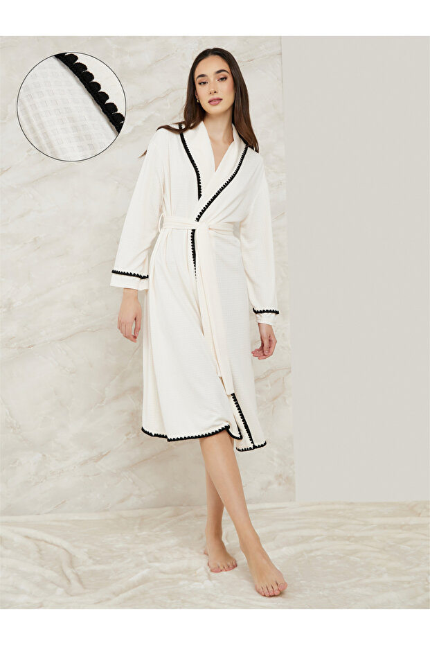 Contrast Stitch Edge Waffle Robe