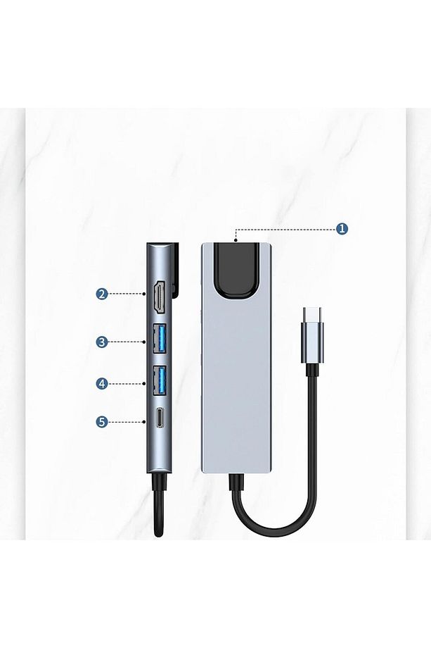 Type-c To Ethernet Hdmi Usb C Hub 5 Li Macbook Iphone 15 Serisi Uyumlu - 2