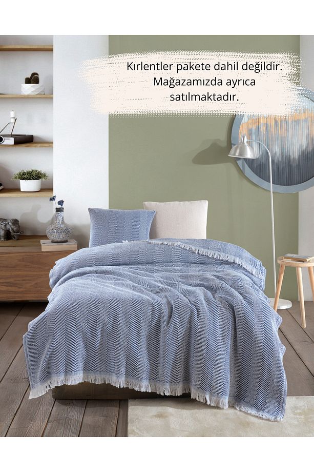 Lily Indigo Tek Kişilik Pike 145 X 200 cm Yatak Koltuk Kanepe Berjer Örtüsü Pamuklu Püsküllü - 3