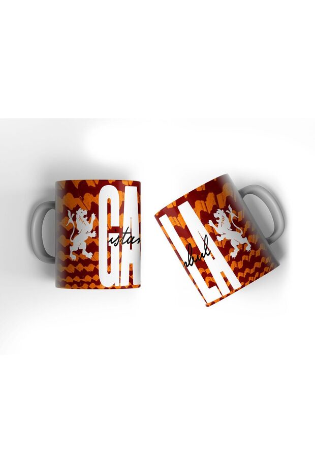 Yellow Red Lion Gala Istanbul Design Printed Mug Cup Coffee Mug Gift Porcelain Mug