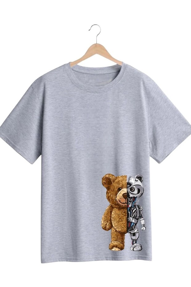 Robot Bear Print Kids T-Shirt - Crew Neck T-Shirt for Girls and Boys