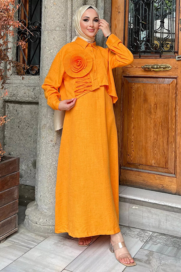 Strappy Rose Hijab Dress - Orange Shirt Combination
