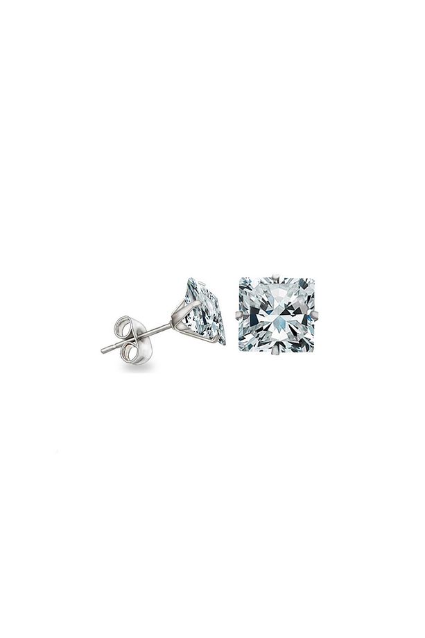 4 Mm Dört Tırnak Gümüş Kare Tek Taş Zirkon Erkek Küpe Y95-4 - 1