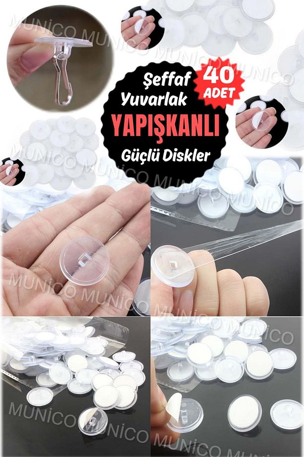 40 Adet 3 Cm Çaplı Güçlü Disk Yapışkanlar Disk Yapışkanlı Yapışkanlı Şeffaf Balon Tablo Askılığı İp - 8