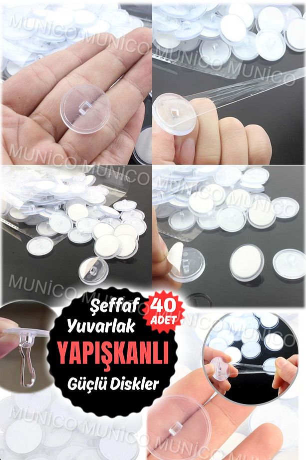 40 Adet 3 Cm Çaplı Güçlü Disk Yapışkanlar Disk Yapışkanlı Yapışkanlı Şeffaf Balon Tablo Askılığı İp - 4