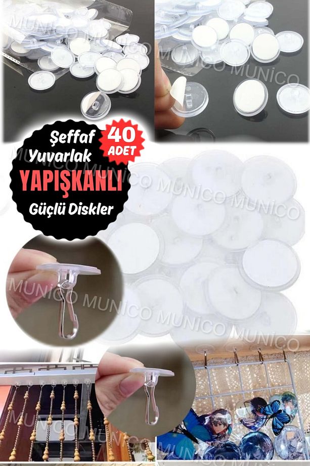 40 Adet 3 Cm Çaplı Güçlü Disk Yapışkanlar Disk Yapışkanlı Yapışkanlı Şeffaf Balon Tablo Askılığı İp - 9