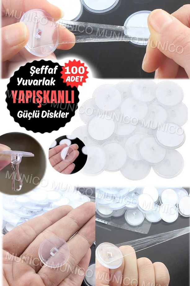 100 Adet Küçük Disk Asılı Dikişsiz Güçlü Kanca Tablo Halı Bayrak Balon Asma Aparatı Yapışkanlı Disk - 8