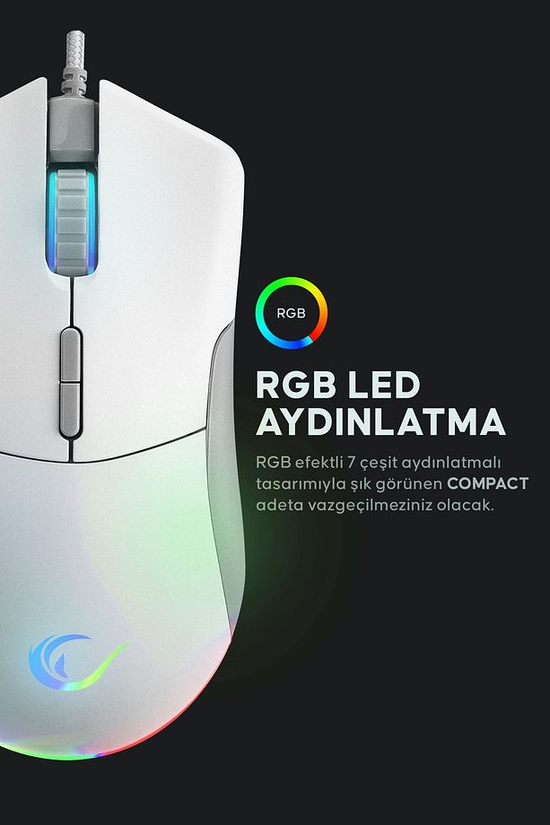 Smx-r21 Compact Usb Beyaz Rgb Ledli Makrolu 12800dpi / 1000hz Drag Click Gaming Oyuncu Mouse - 2