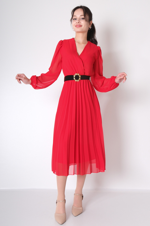 Piliseli Şifon Elbise - 2