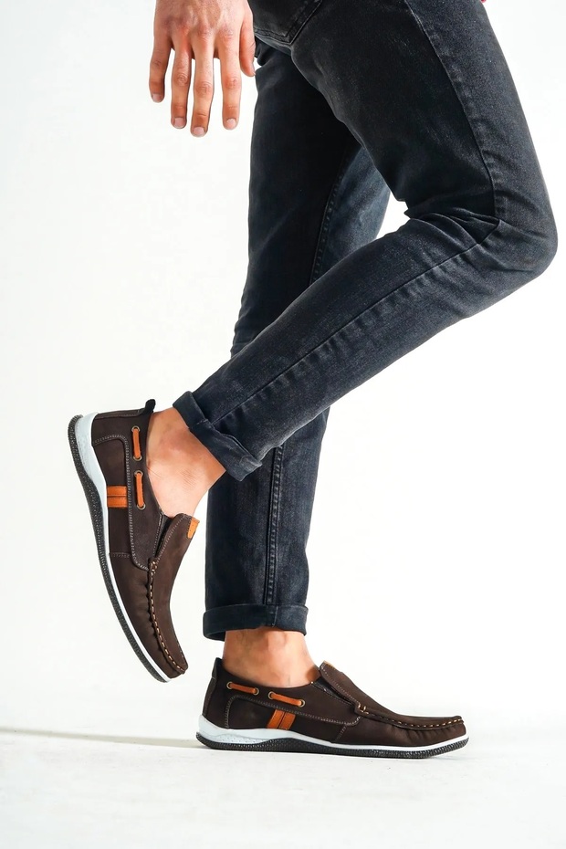 Genuine Leather Brown Nubuck Men's Casual Shoes Mrd15-3004