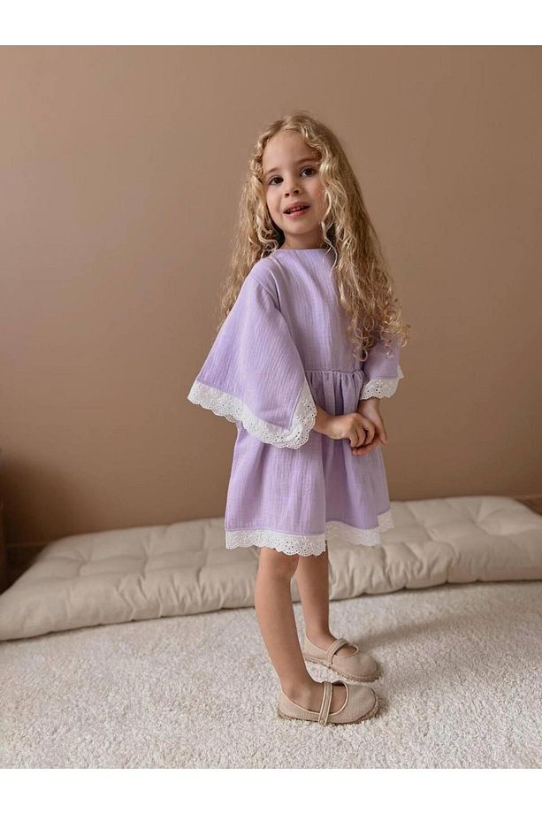 Müslin Kumaş Panço Model Kız Çocuk Elbise - 3