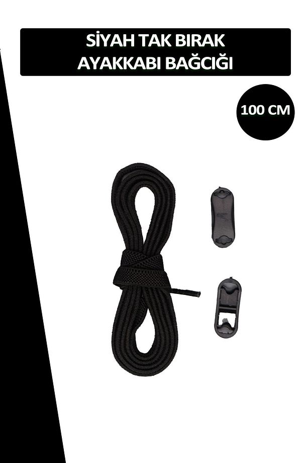 Siyah Elastik Akıllı Esnek Bağcık Tak Bırak Ayakkabı Bağcığı 1 Çift 100cm - 3
