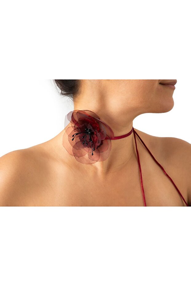 Parisien Burgundy Flower Choker Necklace