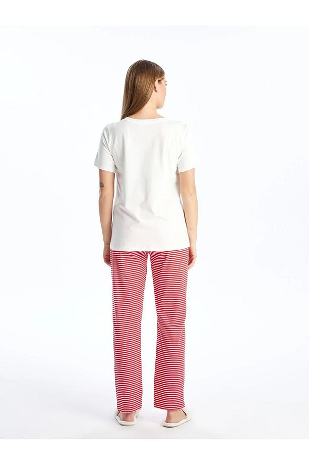 LCW DREAM Bisiklet Yaka Baskılı Kısa Kollu Hamile Pijama Takımı - 3