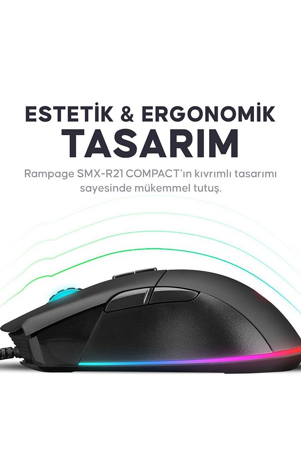 Smx-r21 Compact Usb Siyah Rgb Ledli Makrolu 12800dpi / 1000hz Drag Click Gaming Oyuncu Mouse - 3