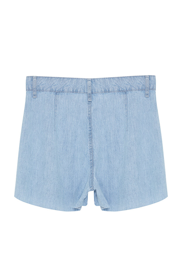 Açık Mavi %100 Tencel™ Pileli Yüksek Bel Şort TWOSS24SR00187 - 24