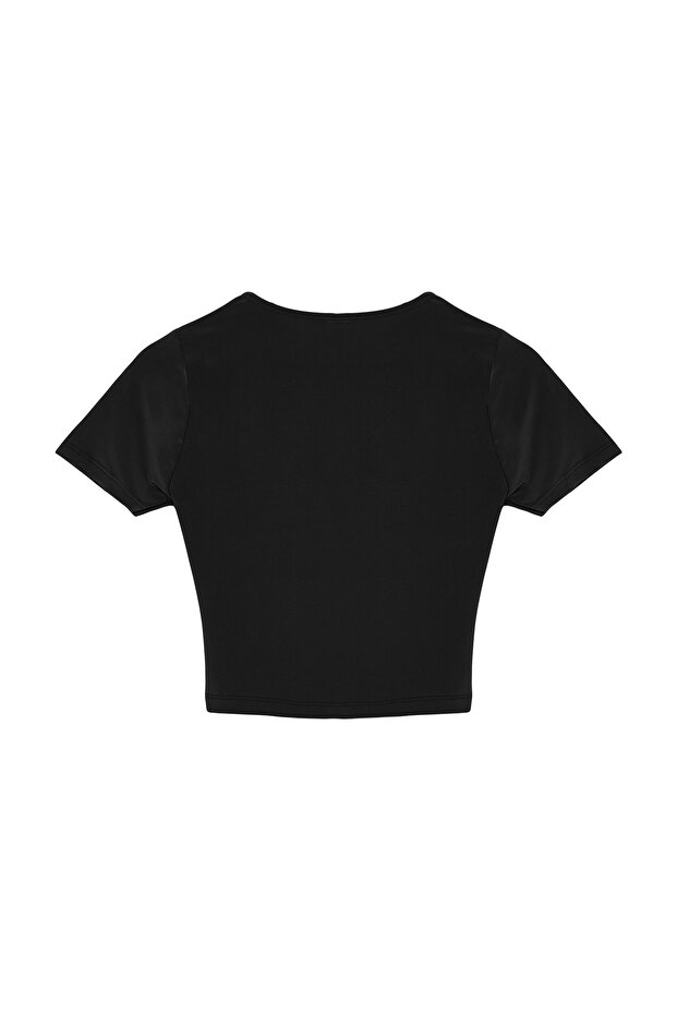 Siyah Fitted/Vücuda Oturan Crop Esnek Örme Bluz TWOSS24BZ00639 - 8