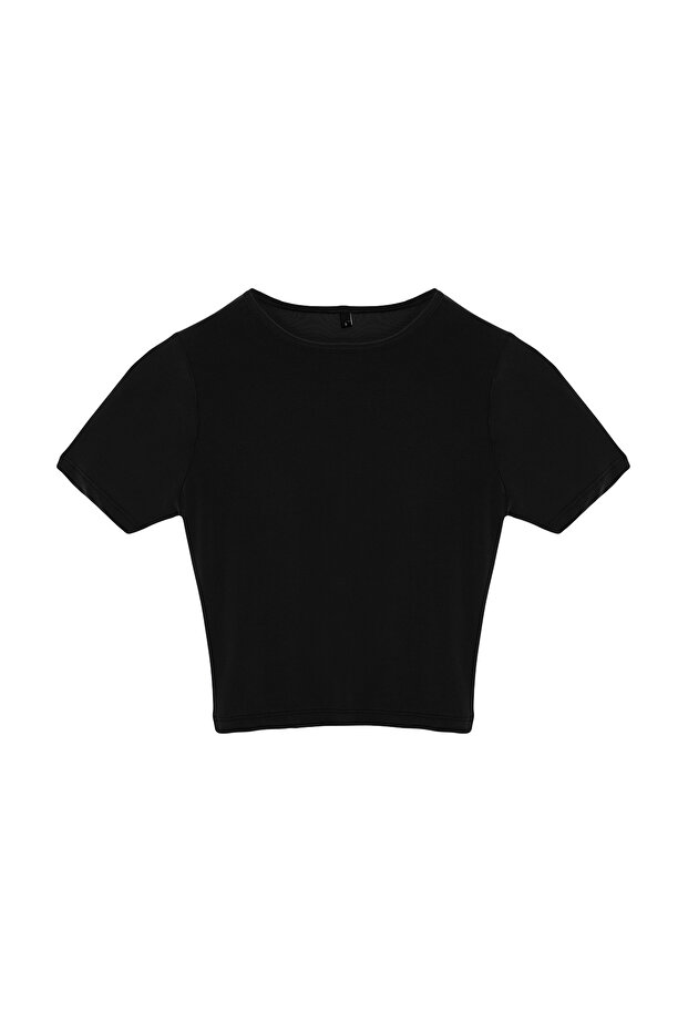 Siyah Fitted/Vücuda Oturan Crop Esnek Örme Bluz TWOSS24BZ00639 - 7