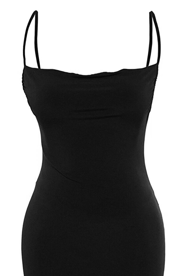 Černý sedací límec Degaje s límcem Midi Strap Flexibilní Pletené šaty na tužku Midi TWOSS19AD0020 - 10