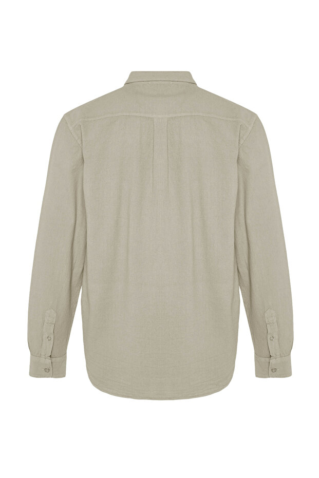 Bej Unisex Regular Fit %100 Pamuklu Keten Görünümlü Gömlek TMNSS23GO00099 - 9