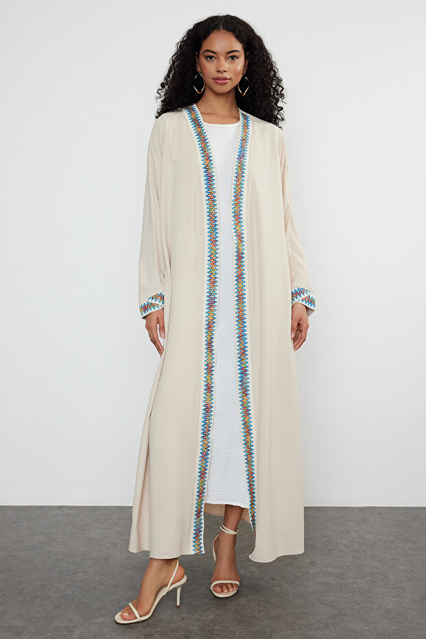 Taş Biye Detaylı Dokuma Kap & Ferace & Abaya & Kimono TCTSS24KF00033 - 5