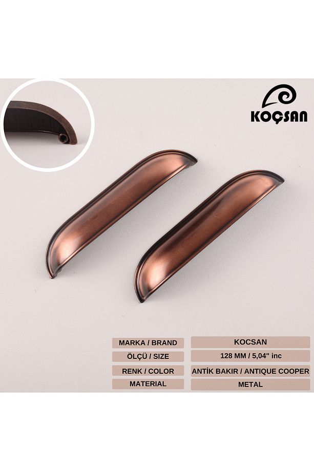 Midye Antik Bakır 128 Mm Kulp Lüks Country Mutfak Mobilya Dolap Çekmece Kulpu - 3