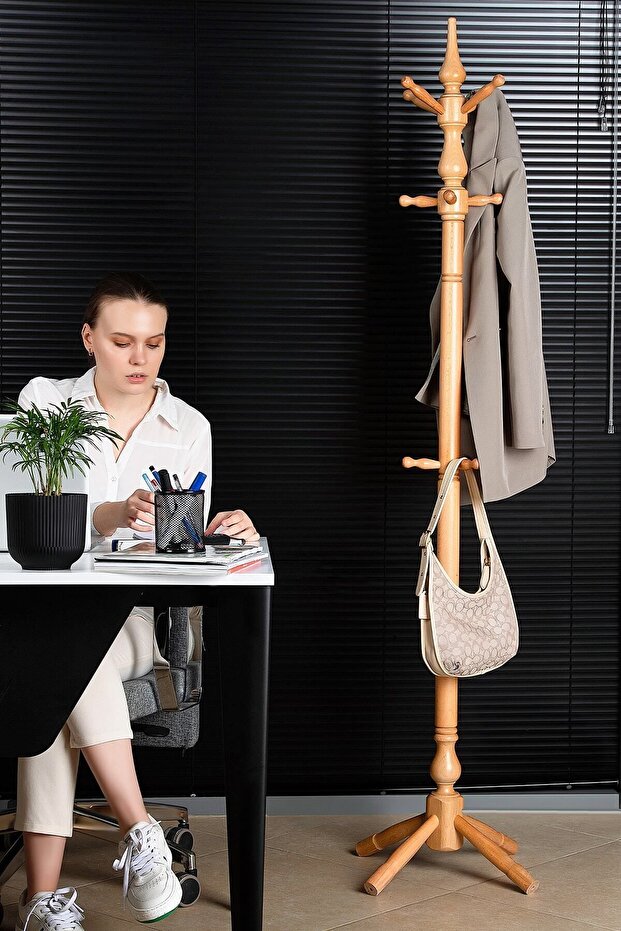 Masif Ahşap Tornalı Askılık - 5