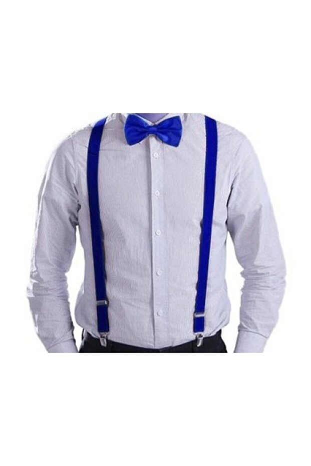 Children's Blue Suspender Bow Tie Set