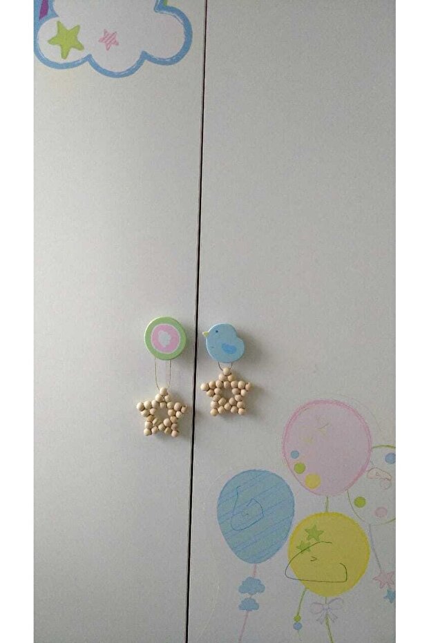 2lidekoratif Ahşap Boncuklu Yıldız Set, Kapı Duvar Mutfak Bebek Odası Süsü - 4