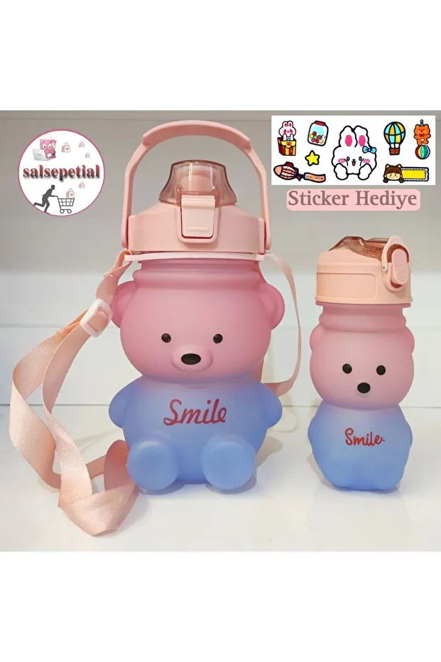 2'li Ayıcık Su Matarası Ayıcıklı Suluk Figürlü Su Şişesi 1350 ml 350 ml 2 Adet - 3