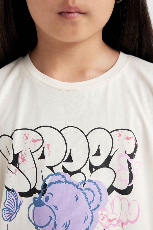 Kız Çocuk Pijama Takımı Bisiklet Yaka Baskılı Kısa Kollu Üst Şort C3375a824sm - 3
