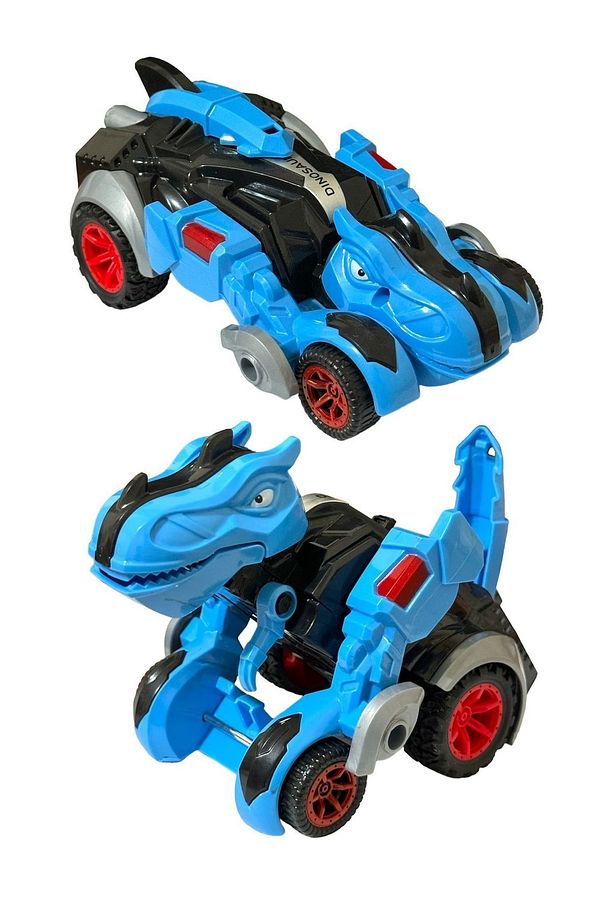 Trex Dinazor Figür Araba Sürtmeli Teker Transformers Robot Dinozor 15cm MAVİ - 2