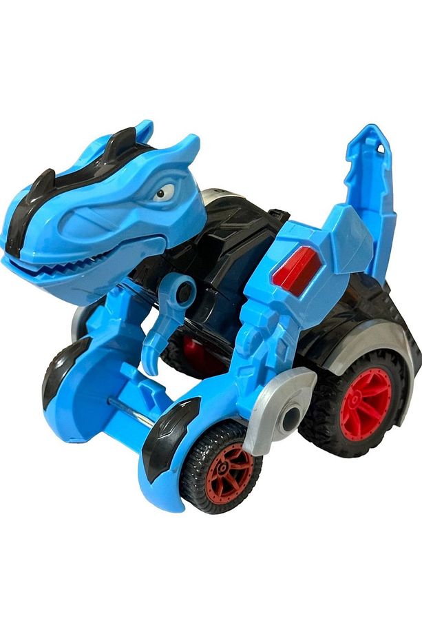 Trex Dinazor Figür Araba Sürtmeli Teker Transformers Robot Dinozor 15cm MAVİ - 3