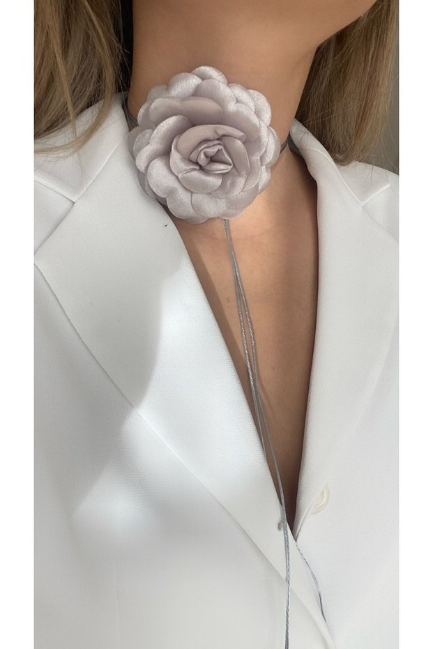 Lace-Up Fabric Flower Choker Necklace Rose Necklace