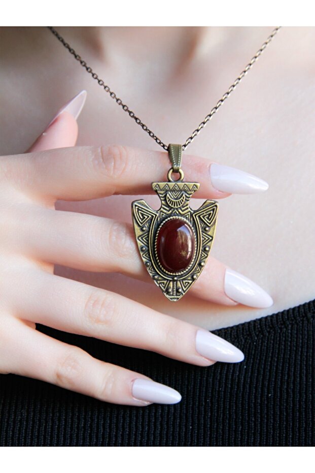 Embellished Women's Necklace with Natural Agate Stone and 45 cm Chain euy12a