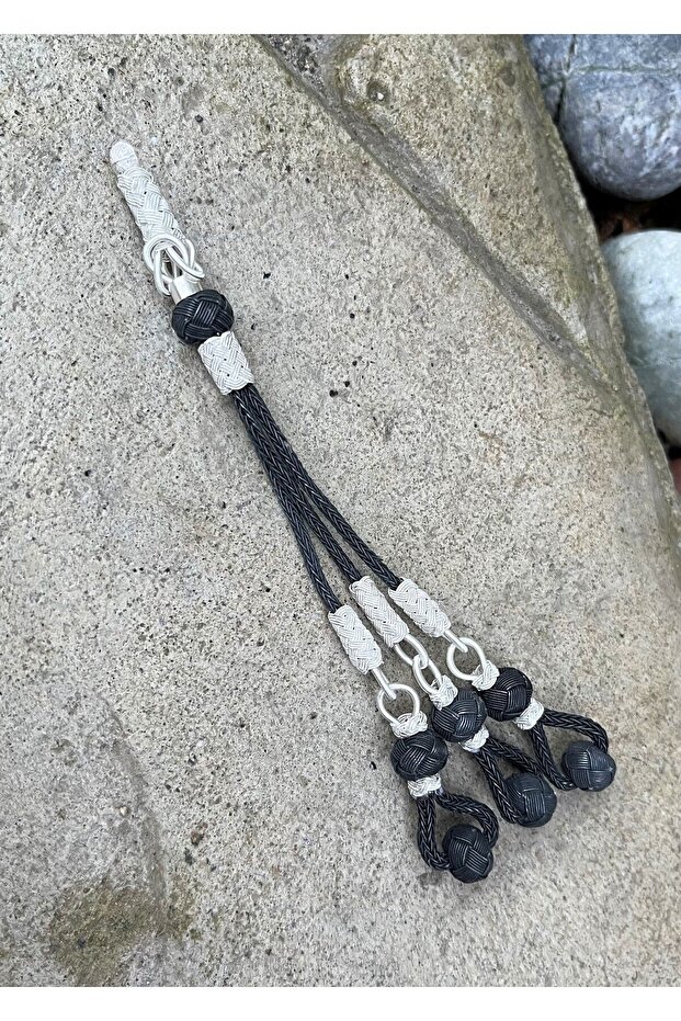 Black and White Combination Ball Hanging Triple Silver Rosary with Tassel