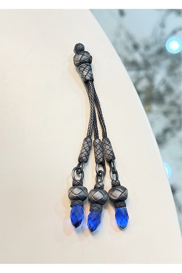 Zircon Stone Detailed Easy to Install Short Model Silver Kazaziye Tassel with All Prayer Beads