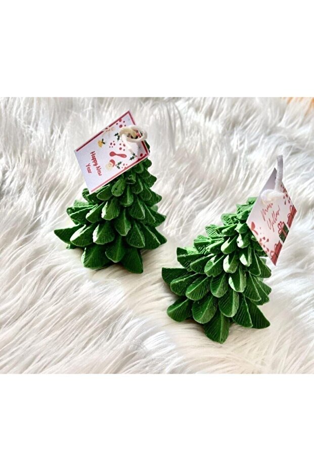 By Nese and Maxi Trendy Store New Year's Christmas Decoration Double Scented Pine Tree Candle 8 cm