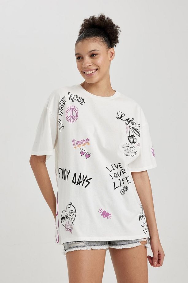 Coool Oversize Fit Desenli Kısa Kollu %100 Pamuk Tişört A6254ax23sm - 1