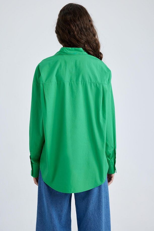 Oversize Fit Poplin Uzun Kollu %100 Pamuk Gömlek V3984az22sm - 8