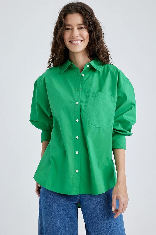 Oversize Fit Poplin Uzun Kollu %100 Pamuk Gömlek V3984az22sm - 6