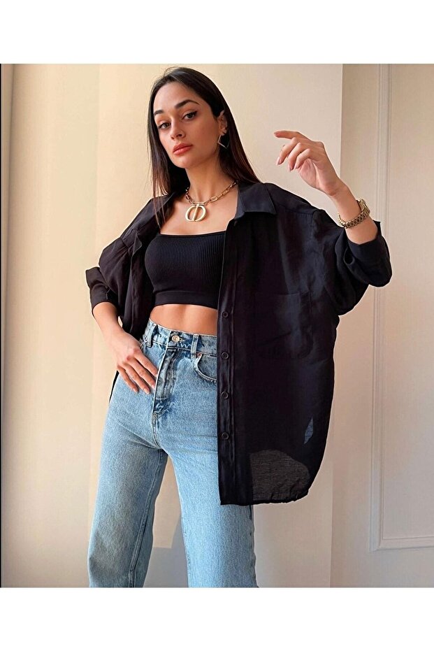 Off-Shoulder Summer Fabric Oversize Shirt - 2