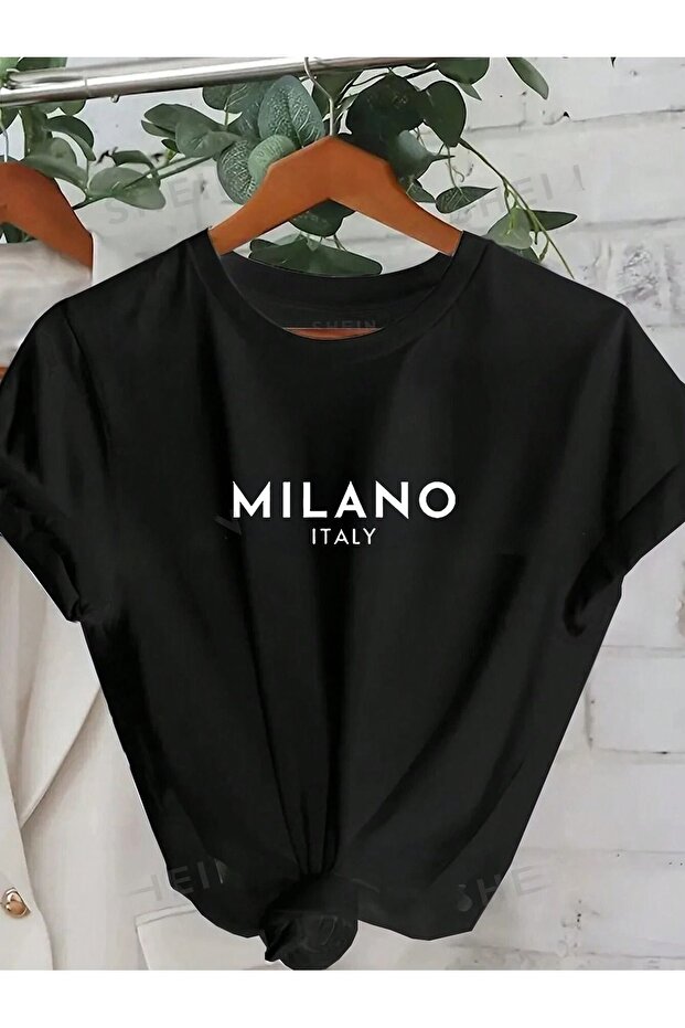Women's Black Milano Printed Oversize T-Shirt