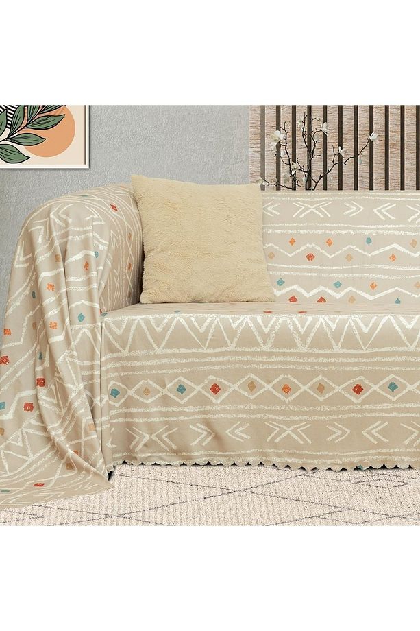 Softmicro Etnik Desenli Boho130x180 Cm Koltuk Örtüsü Şalı, Kanepe Örtüsü, Tv Battaniyesi Camel - 2