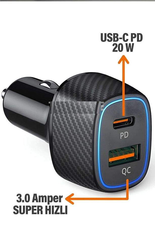 3.0 Qualcomm 2 Usb Hızlı Araç Şarjı 38 watt Hızlı şarj usb usb-c girişli Çakmaklık Oto Şarj Başlığı - 2